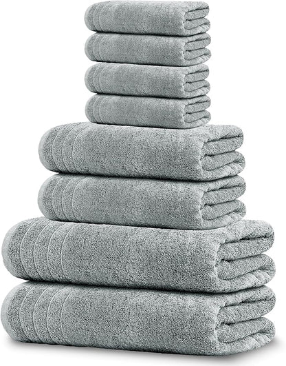 Tens Towels Pack of 8 Towels Set, 2 Extra Large Bath, 2 Hand, 4 Washcloths, 100% Cotton, Lighter Weight, Quicker to Dry, Super Absorbent, Perfect for Bathroom, Cool Grey