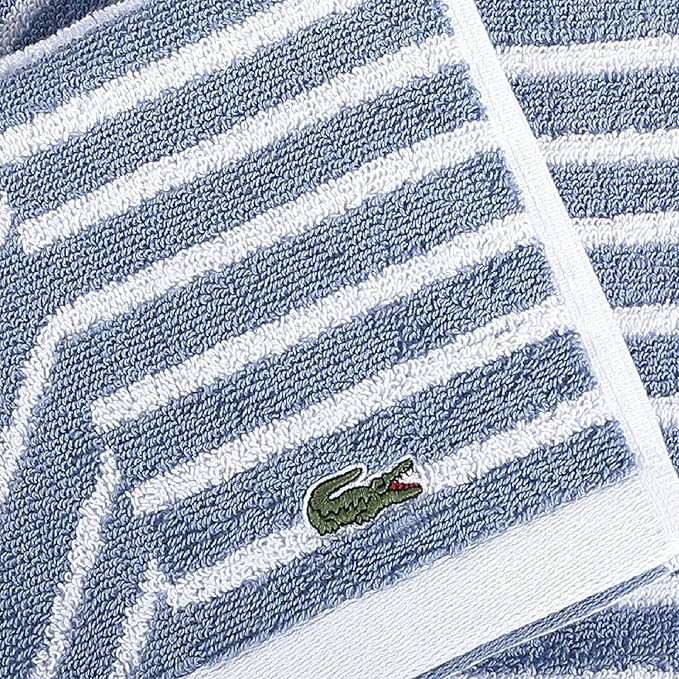 Lacoste Guethary Striped 6PC Towel Set – 100% Cotton, Reversible Design, Durable & Lightweight, Machine Washable – Denim, 2 Bath Towels (30"x54"), 2 Hand Towels (16"x30"), 2 Washcloths (13"x13")