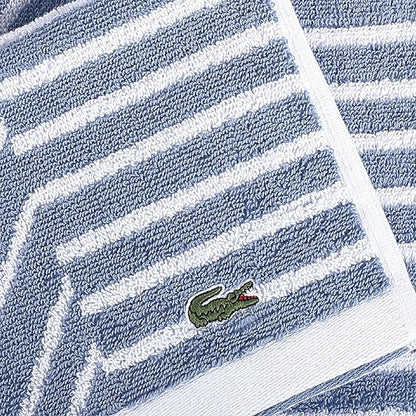Lacoste Guethary Striped 6PC Towel Set – 100% Cotton, Reversible Design, Durable & Lightweight, Machine Washable – Denim, 2 Bath Towels (30"x54"), 2 Hand Towels (16"x30"), 2 Washcloths (13"x13")