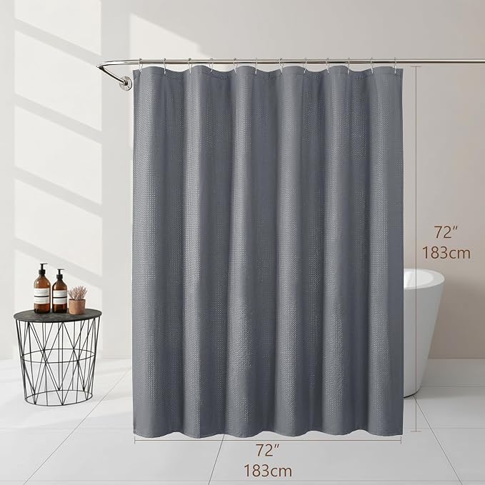 Grey Shower Curtain 72 Inch Length 1 Piece, Waffle Embossed Textured Soft Fabric Hotel Shower Curtain for Bathroom, Modern Polyester Water Repellent Machine Washable Bath Decor, 72Wx72L Inches
