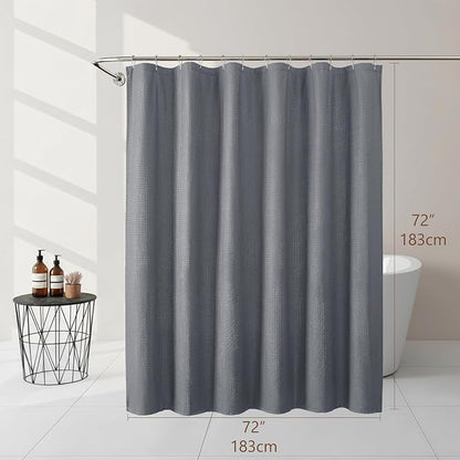 Grey Shower Curtain 72 Inch Length 1 Piece, Waffle Embossed Textured Soft Fabric Hotel Shower Curtain for Bathroom, Modern Polyester Water Repellent Machine Washable Bath Decor, 72Wx72L Inches