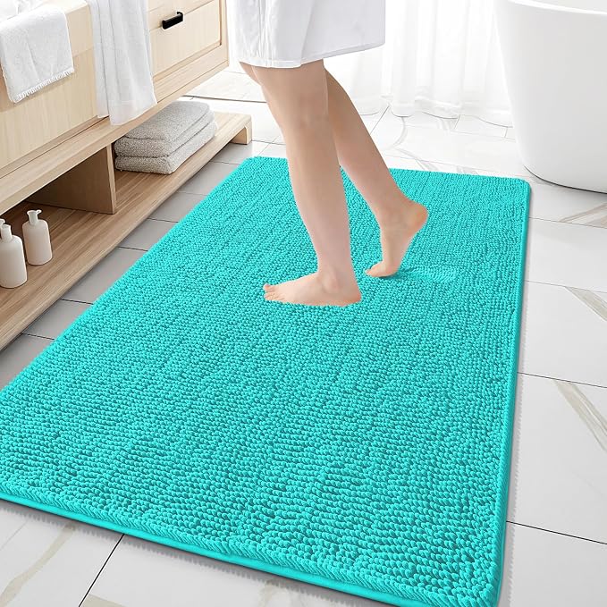 OLANLY Large Bathroom Rugs 59x35, Extra Soft Absorbent Chenille Bath Rugs | Teal, Quick-Drying Rubber Backing, Machine Washable Bath Mat for Bathroom Floor, Tub and Shower, Home Decor Accessories