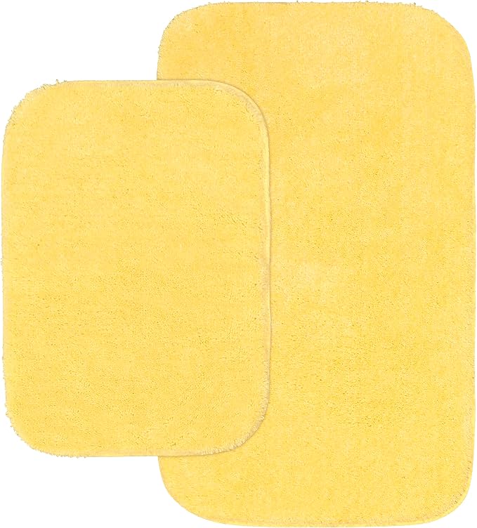Garland Rug Traditional Nylon Washable Rubber Ducky Yellow2 Bath Rugs (17" X 24", 21" X 34") - Soft, Absorbent, and Stylish for Your Bathroom