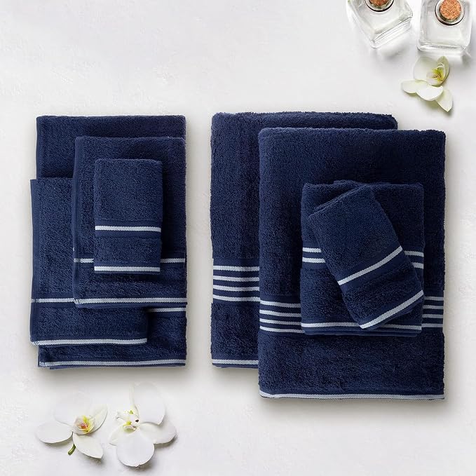 Lavish Home 8PC Bathroom Towels Set - 575GSM 100% Cotton Bathroom Essentials with 2 Bath Towels, 2 Hand Cloths, 2 Wash Cloths, and 2 Fingertip Fabric for Shower, Gym, Dorm and Spa (Navy)
