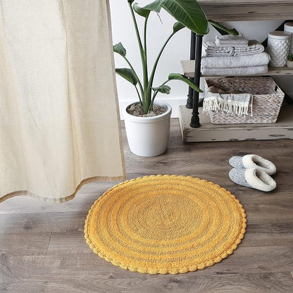 DII Crochet Collection Reversible Bath Mat, Round, 27.5" Diameter, Honey Gold