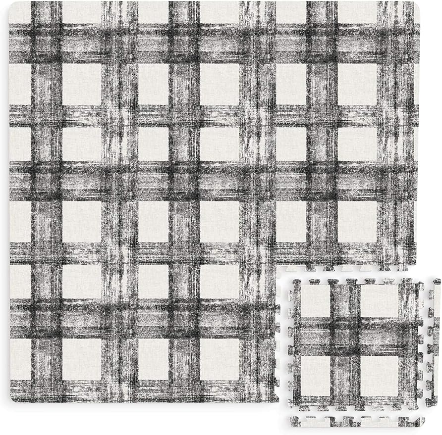 FloorPops FPF3751 Sawyer Plaid Interlocking Floor Tiles, Black