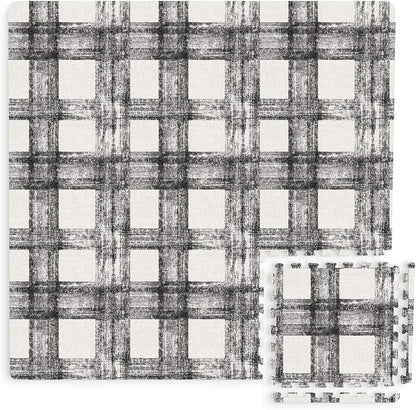 FloorPops FPF3751 Sawyer Plaid Interlocking Floor Tiles, Black