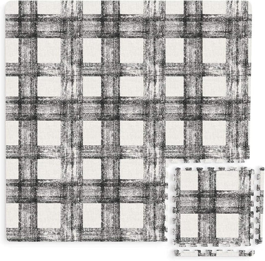 FloorPops FPF3751 Sawyer Plaid Interlocking Floor Tiles, Black