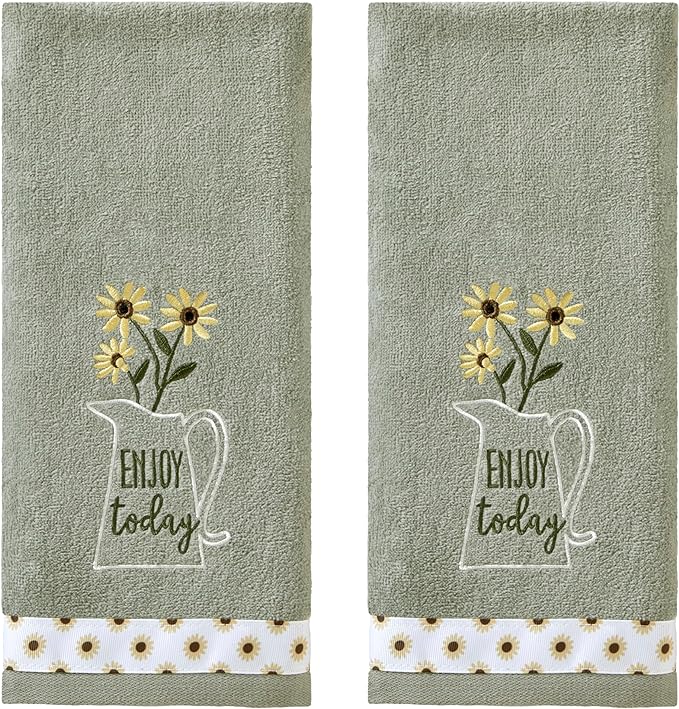 SKL HOME by Saturday Knight Ltd. Enjoy Today 2 Pc Hand Towel Set | 100% Cotton. Soft, decorative velour. For use in the bathroom, kitchen or bar & makes a great gift.