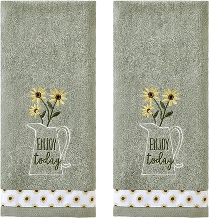 SKL HOME by Saturday Knight Ltd. Enjoy Today 2 Pc Hand Towel Set | 100% Cotton. Soft, decorative velour. For use in the bathroom, kitchen or bar & makes a great gift.