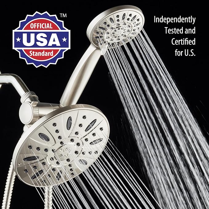 AquaDance 7" Premium High Pressure 3-way Rain & Handheld Shower Head Combo | Enjoy Luxury 7-inch Showerhead & 6-mode Hand Shower Separately or Together! Premium Stainless Steel Hose - Nickel