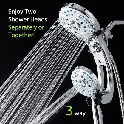AquaCare 50-mode High Pressure Shower Head Combo with Arm & Dual Power Wash | Hygienic Jets, 2-mode Handheld Power Wash for Tub, Tile & Pets, Long 6 ft. Stainless Steel Hose, Extra Wall Bracket / Chrome