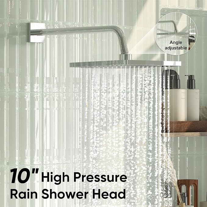Esnbia Shower Faucet Set, Rain Shower System with Shower Valve, 10 Inches Shower Heads with Handheld Spray Combo, Wall Mounted Shower Fixtures, High Pressure Shower Hardware Set, Chrome