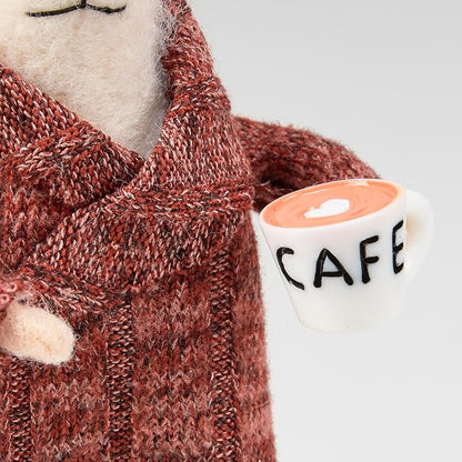 Primitives by Kathy Houserobe Mouse Collectible Felt Critter, 4.75-inch, Wearing Knitted houserobe, Heart Foam Latte Display with Our Other Bathroom Inspired Figures, Everyday Home Accent or Spa Gift