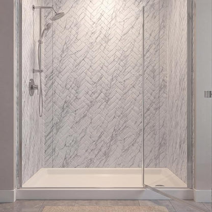 From Plain To Beautiful In Hours 133-640-HERR-KIT Herringbone Tile - Tub and Shower Wall Panels Surround (Covers/ 96 sq. ft.), Marble, 1 Piece