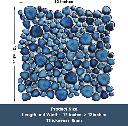 Cobalt Blue Pebble Tiles for Shower Floor Bathroom Floor Wall Mosaic Tile [Set of 5 Sheets]