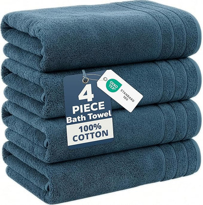 Casa Platino 100% Cotton 4 Pack Bath Towels (30"x60") - Ring Spun Mercerized Cotton Bathroom Towels Set - Quick Dry, Soft & Absorbent Large Bath Towels - Machine Wash in Cold Water - Steel Blue