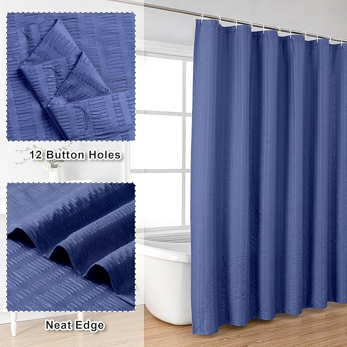 Aiyufeng Royal Blue Long Fabric Shower Curtain 72x78 inches Long, Hotel Quality, Washable, Water Repellent, Soft Blue Spa Bathroom Curtains with 12 Button Holes, 72x78 in
