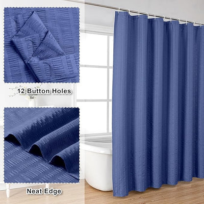 Aiyufeng Royal Blue Long Fabric Shower Curtain 72x78 inches Long, Hotel Quality, Washable, Water Repellent, Soft Blue Spa Bathroom Curtains with 12 Button Holes, 72x78 in