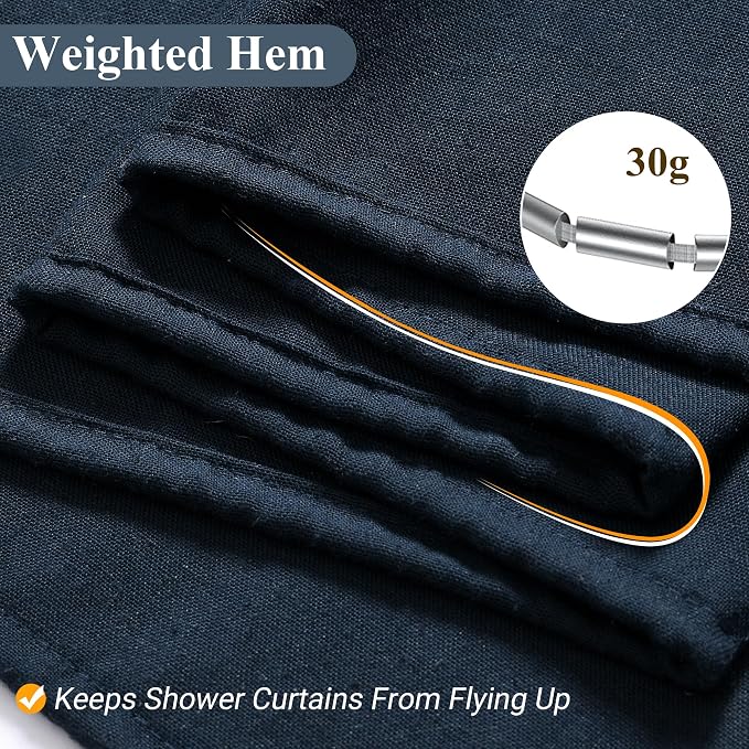 Navy Blue Shower Curtain for Bathroom, Linen Textured Weighted Hem Cloth Shower Curtain Set with Hooks, Simple Hotel Luxury Men Nautical Bath Accessories Decor,72x78, Dark Blue
