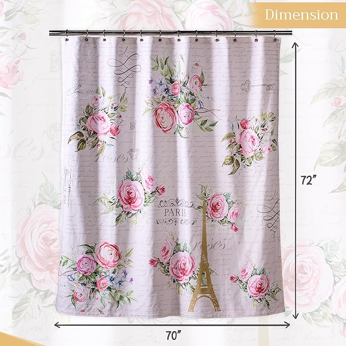 Maison d' Hermine Shower Curtain 100% Cotton One Panel 70"x72" Washable Fabric Shower Curtains for Bathroom, Easy Hanging with 12 Button Holes - Home Hotel Spa Easter Gifts (Champ De Mars)