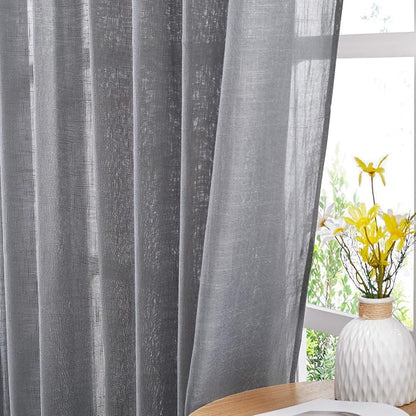 NICETOWN Bathroom Window Curtains 45 inch Length, Natural Linen Textured Rod Pocket & Back Tab Semi Sheer Short Curtains Privacy with Light Through for Bedroom/Living Room, 52" Wide, Grey