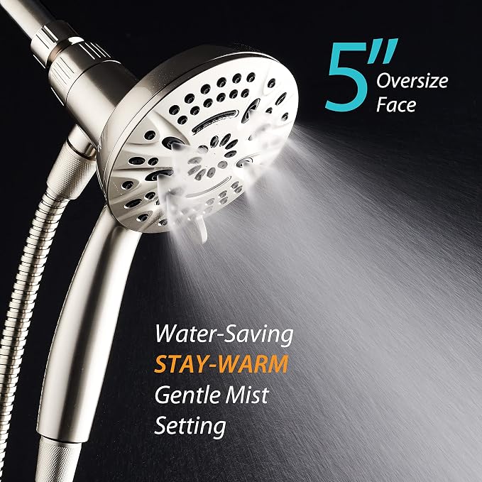 AquaDance New Magnetic Docking 8-setting High Pressure Handheld Shower Head | Space-age Magnetic Guidance Bracket System, Giant 5-inch Face, Extra-long 72-inch Stainless Steel Hose - Nickel