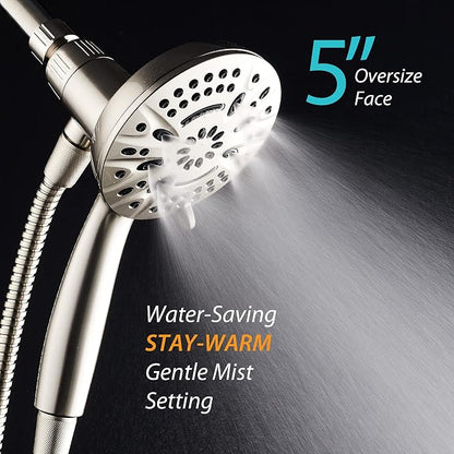 AquaDance New Magnetic Docking 8-setting High Pressure Handheld Shower Head | Space-age Magnetic Guidance Bracket System, Giant 5-inch Face, Extra-long 72-inch Stainless Steel Hose - Nickel