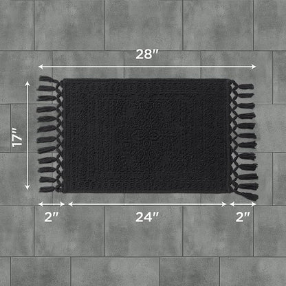 French Connection Nellore Bath Rugs, Woven and Beaded Bath Mats, Durable and Thick Bath Mats for Bathroom and Shower Rugs, 17" x 28", Black
