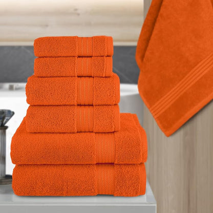 Elegant Comfort Premium Cotton 6-Piece Towel Set, Includes 2 Washcloths, 2 Hand Towels and 2 Bath Towels, 100% Turkish Cotton - Highly Absorbent and Super Soft Towels for Bathroom, Orange