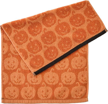 SKL Home Halloween Jack-O-Lantern Hand Towel Set-2pc, 100% Cotton, Orange | Soft & absorbent. Reversible jacquard pattern. Great for the bathroom, kitchen or bar & gifting.