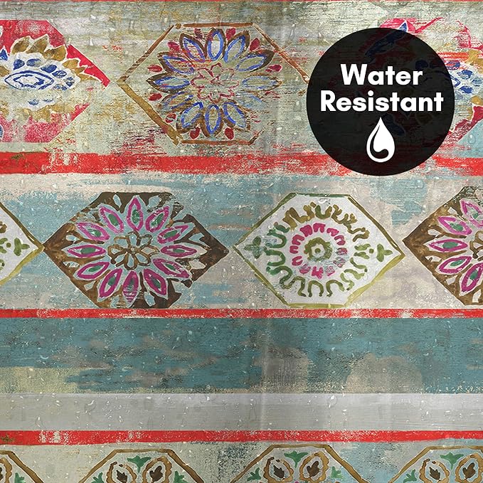 Americanflat 71x74 Boho Shower Curtain - Water-Resistant Long Shower Curtain with Durable Metal Grommets and 12 Hooks - 100% Polyester - Turquoise, Rust Red, Magenta and Olive Green