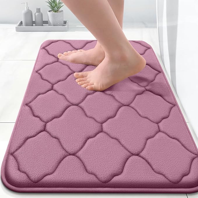 OLANLY Memory Foam Bath Mat Rug 24x16, Ultra Soft and Absorbent Bathroom Rugs, Non-Slip, Comfortable, Machine Washable Bath Carpet for Bathroom Floor, Tub, Shower and Home Decor Accessories, Mauve