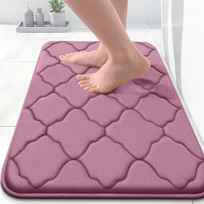 OLANLY Memory Foam Bath Mat Rug 24x16, Ultra Soft and Absorbent Bathroom Rugs, Non-Slip, Comfortable, Machine Washable Bath Carpet for Bathroom Floor, Tub, Shower and Home Decor Accessories, Mauve