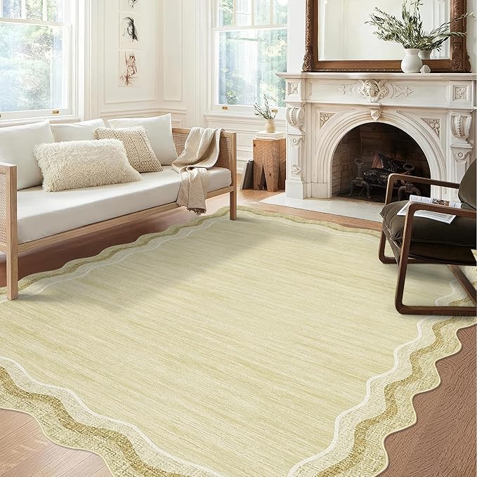 Garvee Scalloped 9x12 Area Rugs for Living Room Large Washable Rugs | Girls Rug for Bedroom Non-Slip Soft Carpet for Bedroom, Scalloped Low-Pile Print Accent Rug for Dining Room Home Office