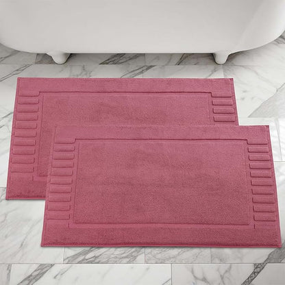Superior 100% Cotton Bathmat Set, Bath Mats, Bathroom Decor, Shower, Bathtub Essentials, Home Accessories, Washable Rug, No Backing, Heavyweight, Leo Collection, Set of 2, 22" x 35", Rosewood