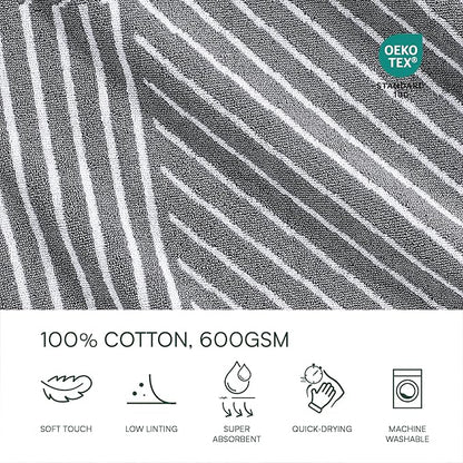 Lacoste Guethary Striped Towel – 100% Cotton, Reversible Modern Geometric Design, Soft & Absorbent, Durable & Lightweight, Machine Washable – Meteorite, 30"x54" Bath Towel