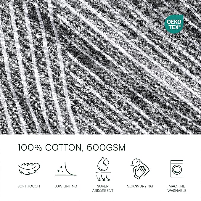Lacoste Guethary Striped Towel – 100% Cotton, Reversible Modern Geometric Design, Soft & Absorbent, Durable & Lightweight, Machine Washable – Meteorite, 16"x30" Hand Towel