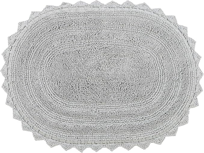 Better Trends Lilly Crochet 17x24 Oval Bath Rugs & Reversible Bath Rugs, Bath mats for Bathroom, Luxurious 100% Cotton Bath Rug & Water Absorbent Bathroom Mat- Grey Bath Matt