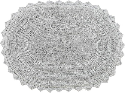 Better Trends Lilly Crochet 17x24 Oval Bath Rugs & Reversible Bath Rugs, Bath mats for Bathroom, Luxurious 100% Cotton Bath Rug & Water Absorbent Bathroom Mat- Grey Bath Matt