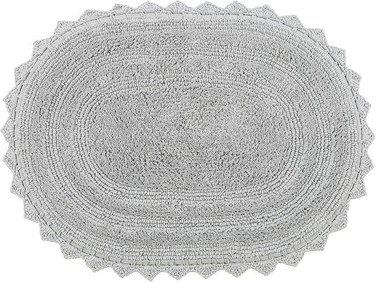 Better Trends Lilly Crochet 17x24 Oval Bath Rugs & Reversible Bath Rugs, Bath mats for Bathroom, Luxurious 100% Cotton Bath Rug & Water Absorbent Bathroom Mat- Grey Bath Matt