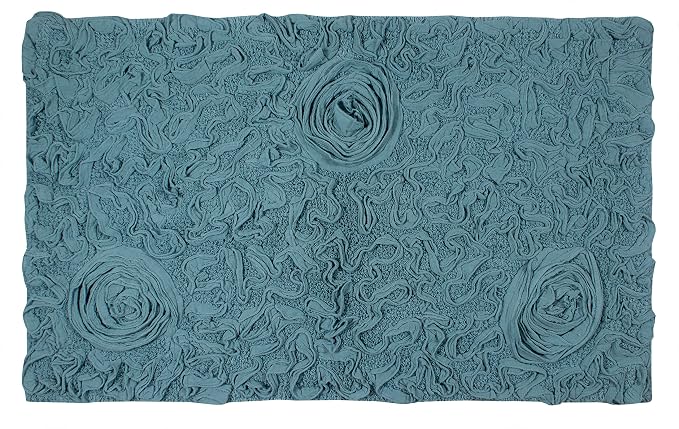 Home Weavers Bell Flower Collection 100% Cotton Tufted Bath Rugs, Extra Soft and Absorbent Bath Rugs, Non-Slip Bath Mats, Machine Washable, Bath Mats for Bathroom Floor, 24"x40" Rectangle, Blue