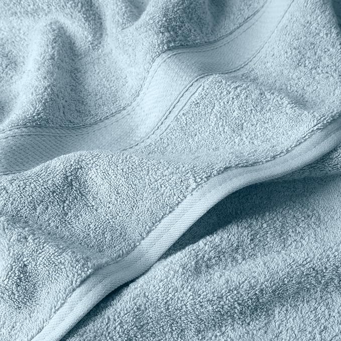SUPERIOR Egyptian Cotton Ultra Plush & Absorbent, 12 Piece Set, Light Blue | Heavyweight 12 Pc Egyptian Cotton Towel Set Includes 4 Bath Towels 4 Hand Towels 4 Washcloths Decorative Rope Border