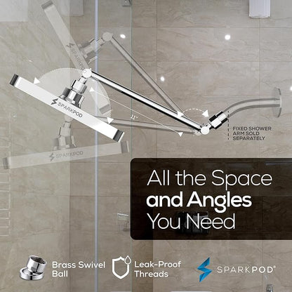 SparkPod 8" Square Rain Shower Head with 11" Shower Arm | Shower Head & Extension Arm Combo, Height Adjustable, High Pressure Performance, Easy 1-Minute Installation, Polished Chrome
