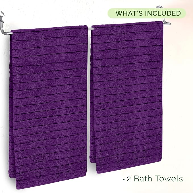 Elegant Comfort 100% Turkish Cotton Corduroy Ribbed Luxury Soft 2 Pack Bath Towels 27 x 54 Inch - Ultra Plush, Absorbent, Quick Dry, Hotel Spa Quality Towels for Bathroom Essentials, Purple