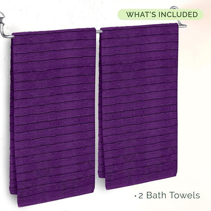 Elegant Comfort 100% Turkish Cotton Corduroy Ribbed Luxury Soft 2 Pack Bath Towels 27 x 54 Inch - Ultra Plush, Absorbent, Quick Dry, Hotel Spa Quality Towels for Bathroom Essentials, Purple