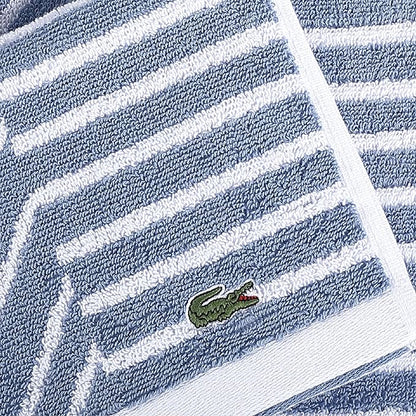 Lacoste Guethary Striped Towel – 100% Cotton, Reversible Modern Geometric Design, Soft & Absorbent, Durable & Lightweight, Machine Washable – Denim, 16"x30" Hand Towel