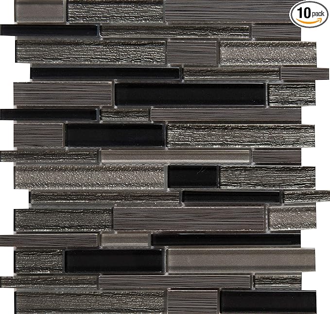 MSI Metro Gris Interlocking Blend of Glass and Stone Tile for Kitchen Backsplash, Wall Tile for Bathroom, Accent Wall Tile, and Shower Wall Tile, 12 in. x 12 in. Mesh-Mounted Mosaic Tile (10 sq. ft.)