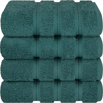 American Soft Linen Luxury Hand Towels for Bathroom, 600 GSM Heawy Weight 16x28 Size 100% Cotton Turkish 4 Piece Hand Face Towel Set, Teal Hand Towels