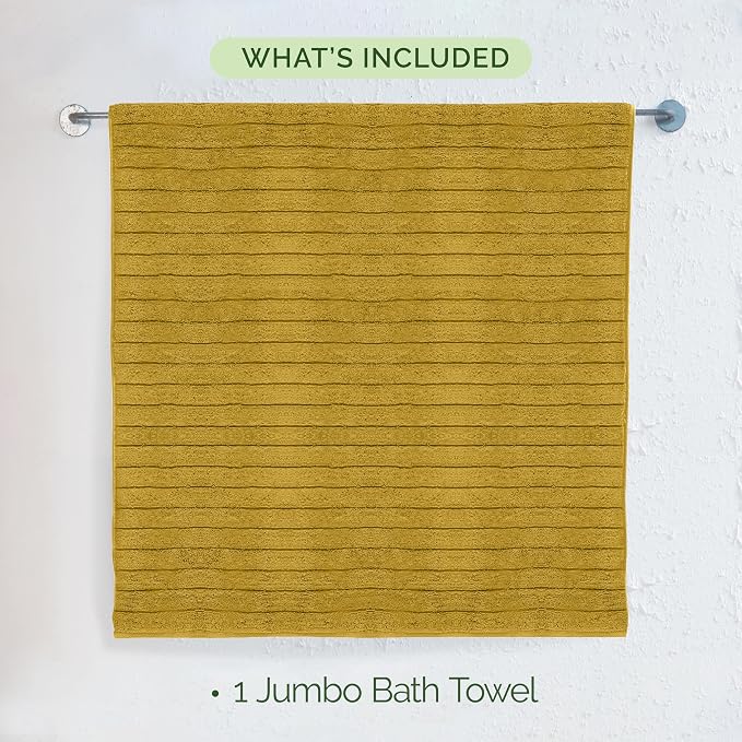Elegant Comfort 100% Turkish Cotton Corduroy Ribbed Luxury Jumbo Bath Towel Ultra Soft - 35 x 70 Inch - Luxury Spa Premium Hotel Quality Highly Absorbent and Quick Dry Large Bath Towel, Gold